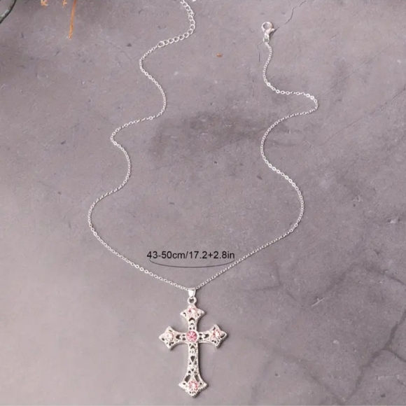 Elegant Sparkle Pink  Cross Necklace - Picture 4 of 6